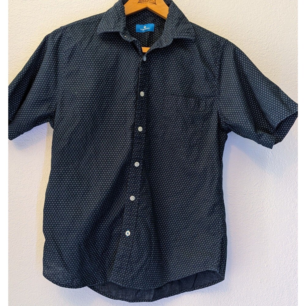 Toscano Men's Size Small Button Front Short Sleeve Shirt Blue (176m)